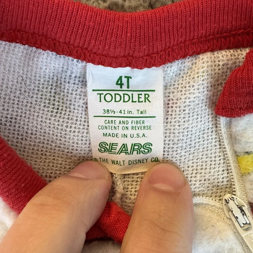 Vtg‎ Sears Walt Disney Mickey One Piece Zip Footie Pajamas 4t Made USA